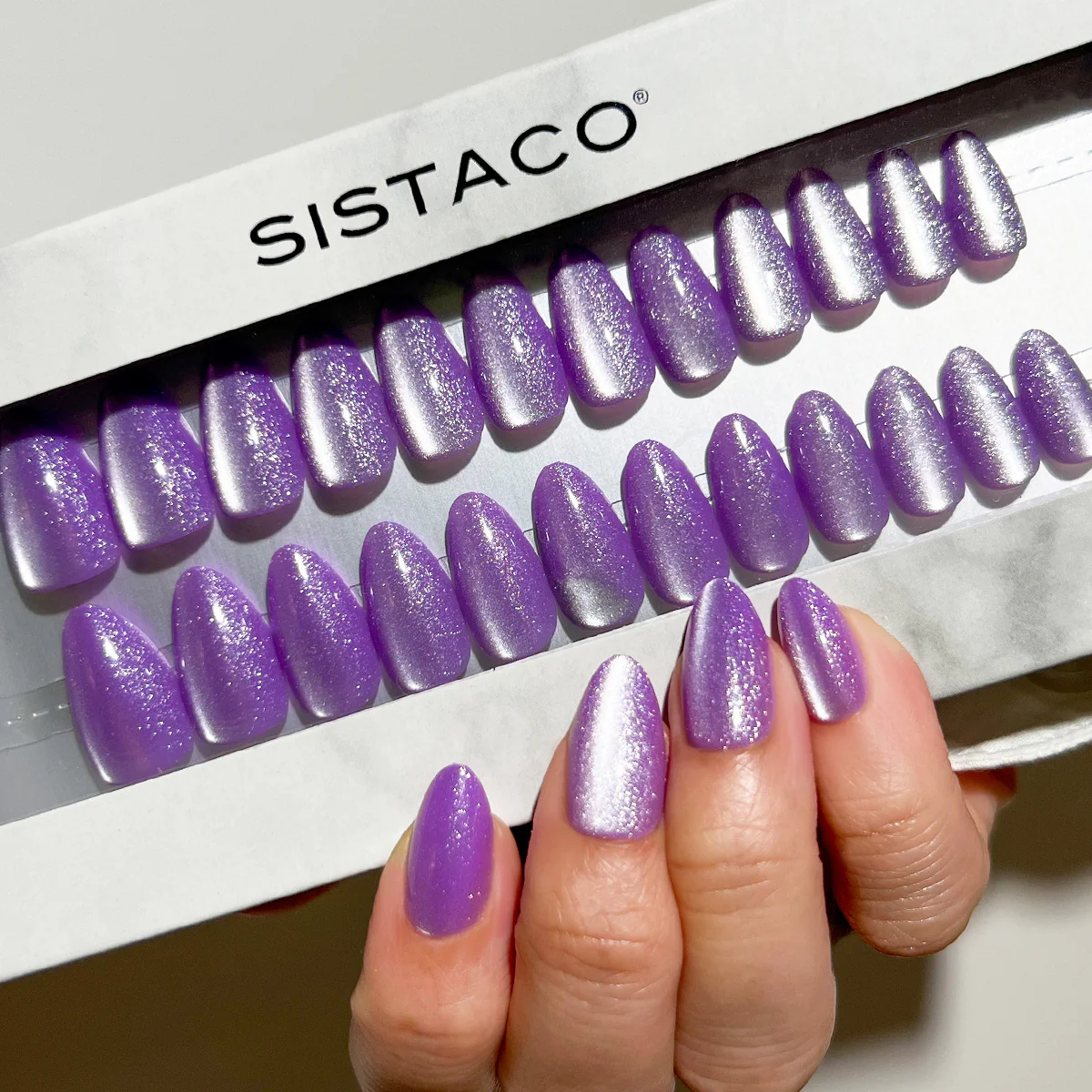 Grape Cats Eye - Almond Sustainable Nails - Image 3
